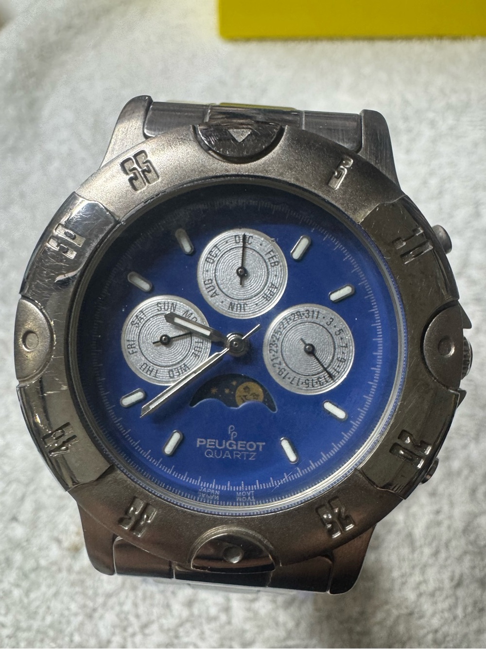 Peugeot Silver Watch with Blue Dial and Moonphase